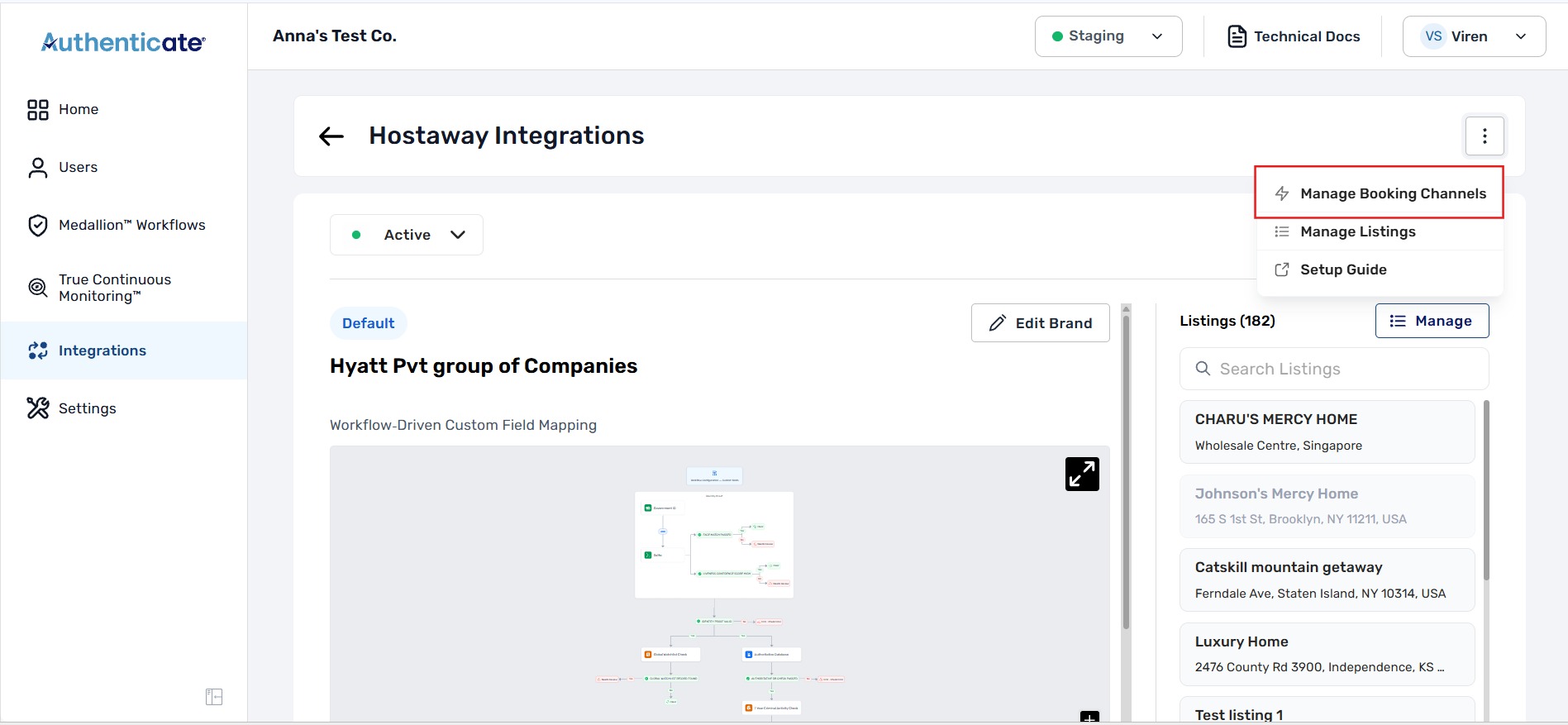 Manage Booking Channels option in the integration menu