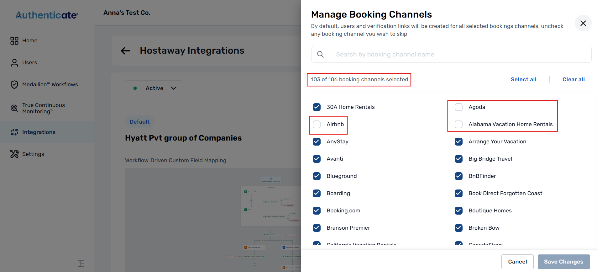 Selecting and clearing booking channels