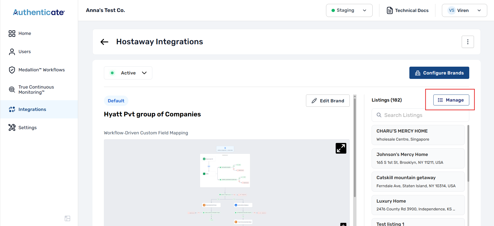 Manage link next to the Listings heading