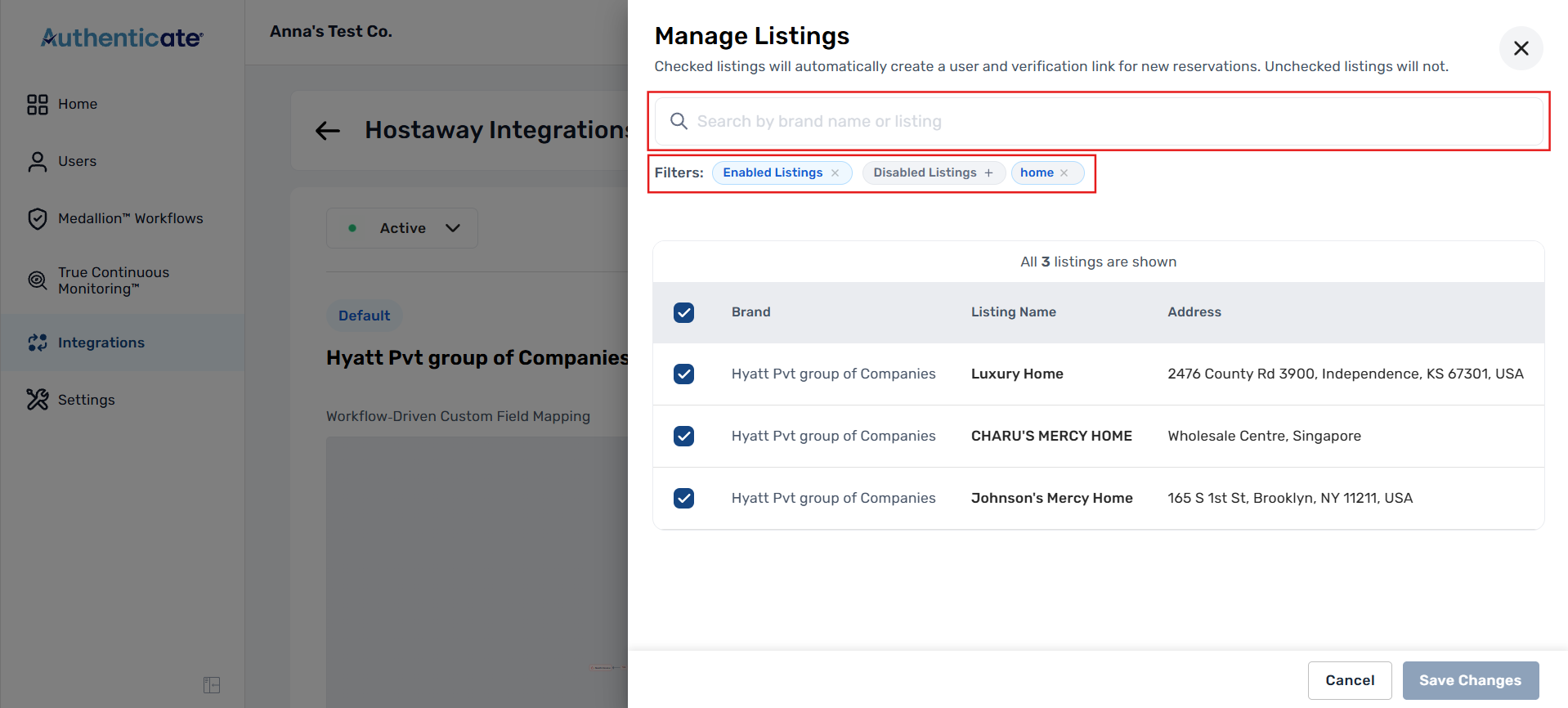 Enabling and disabling individual listings