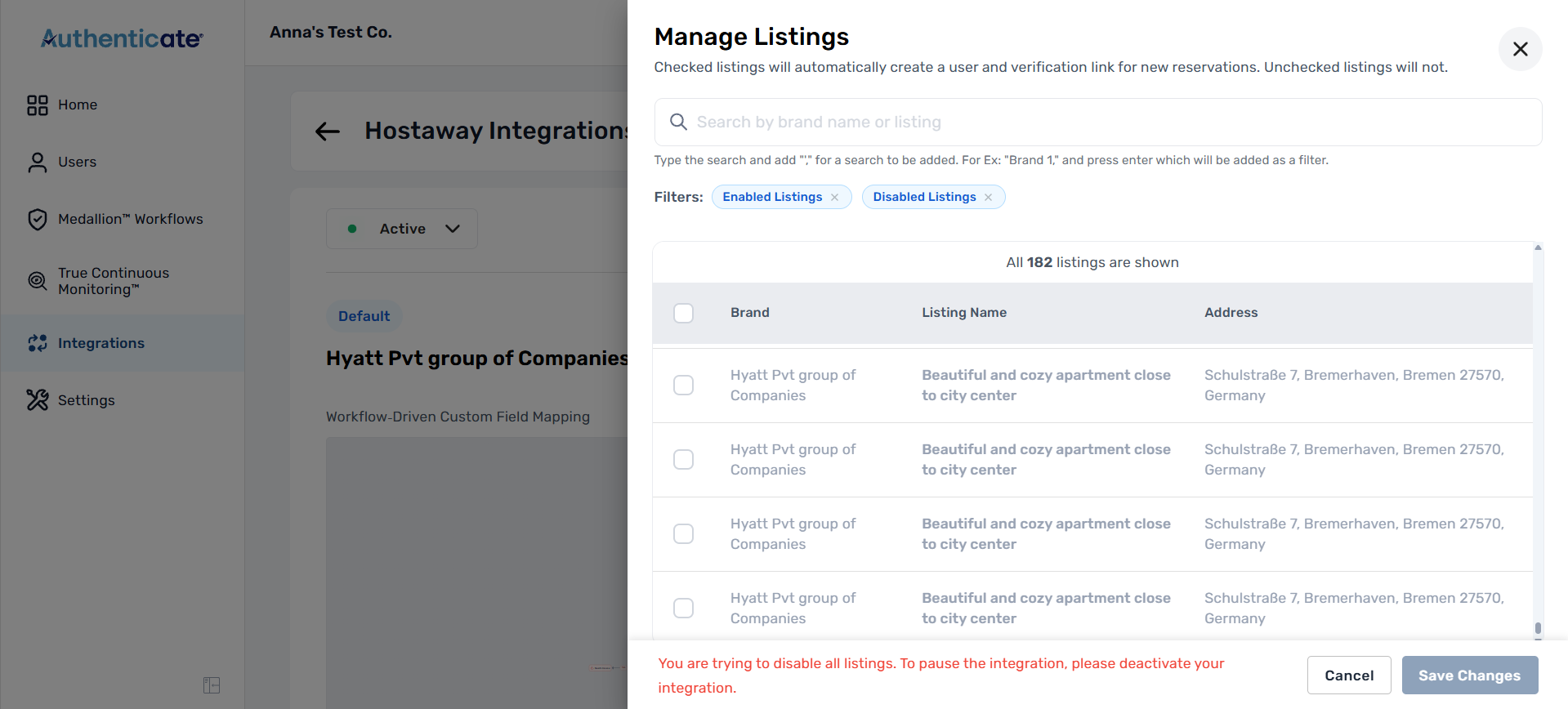 Warning shown when trying to disable all listings
